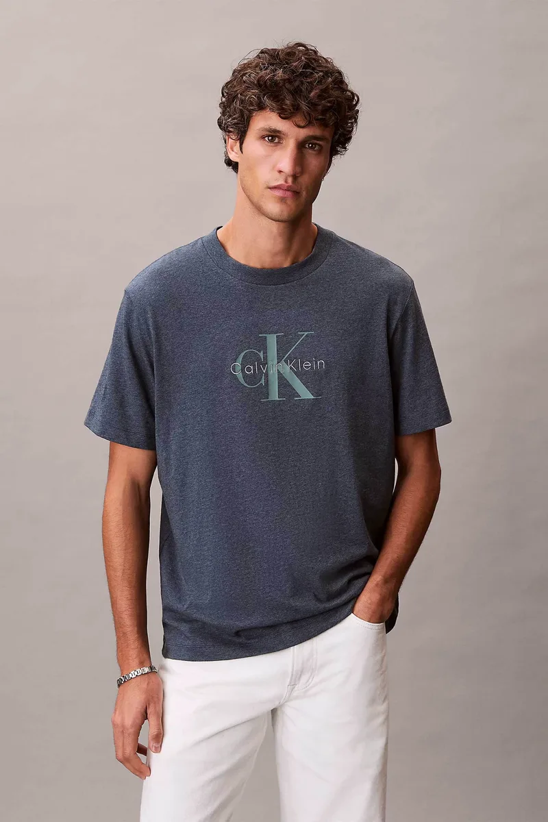 Calvin Klein Jeans ανδρικό T-shirt μονόχρωμο με λογότυπο - LV04RB862G Γκρι Σκούρο
