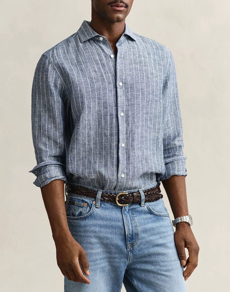 GANT ΠΟΥΚΑΜΙΣΟ ΜΜ REG LINEN STRIPE SHIRT 3G3260048-423 SteelBlue