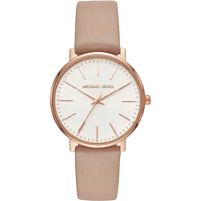MICHAEL KORS Pyper Crystals Rose Χρυσό Μπεζ Leather Strap MK2748