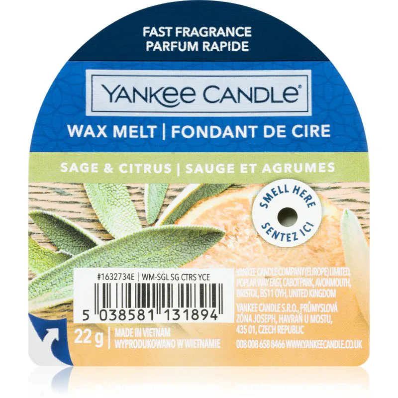 Yankee Candle Sage & Citrus κερί για αρωματική λάμπα 22 γρ