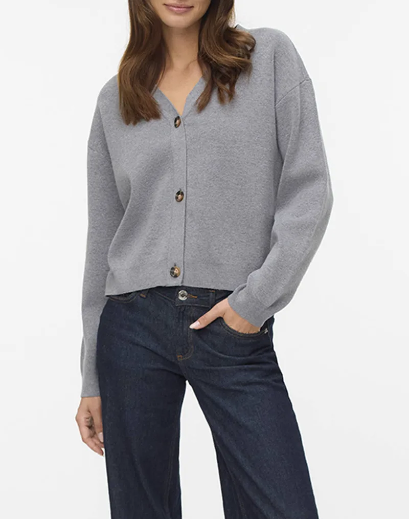 VERO MODA VMSABA FULL NEEDLE LS V-NECK CARDI NOOS 10331794-Medium Grey Melange Gray