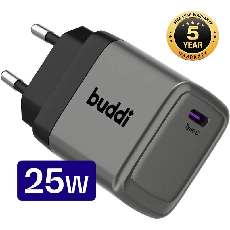 Φορτιστής Buddi Power Fast Charger Γρήγορος Αντάπτορας με 1 x Type-C 25W 5 Έτη Εγγύηση - Black (8719246476488)