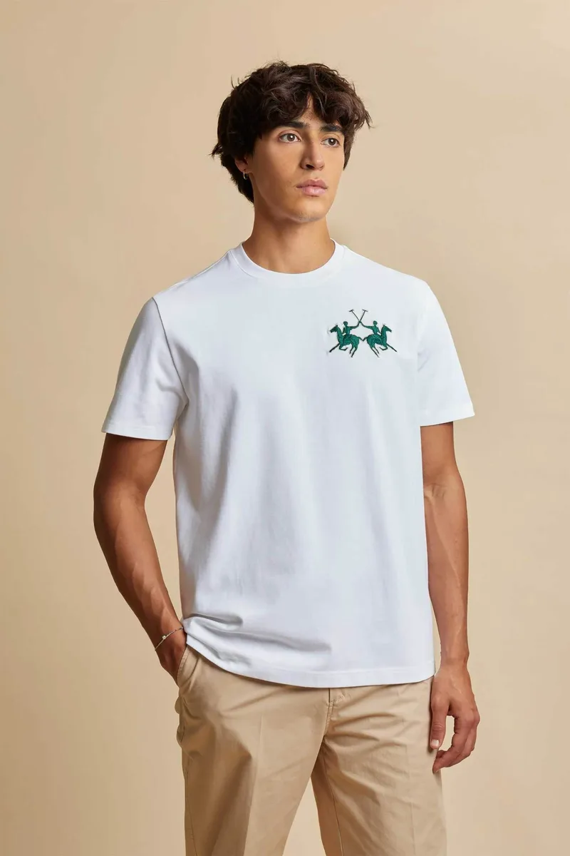 La Martina ανδρικό T-shirt με λογότυπο Boxy Fit "Cornell" - MCR008-JS409 Λευκό