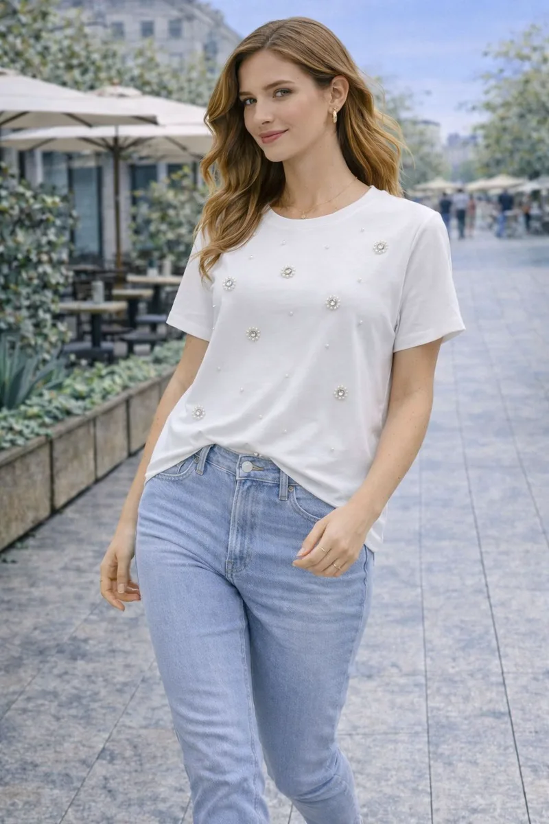 Μπλούζα Με Στρας Λεπτομέρειες – Άσπρο | Dress Up Άσπρο