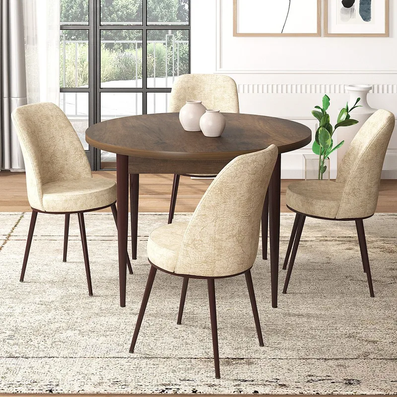 Τραπεζαρία Με 4 Καρέκλες (Σετ 5 Τμχ) Tor - Baroque, Cream 240Chr2332 (90x75x90 cm)
