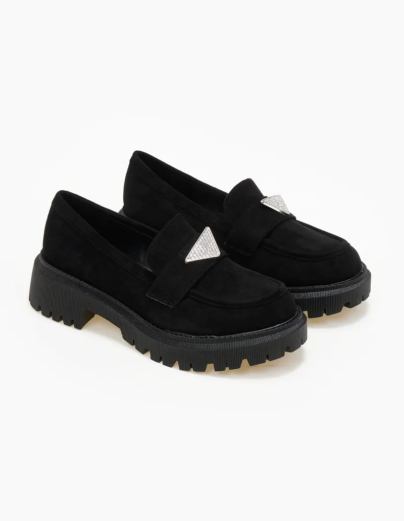 Suede loafers με τρακτερωτή σόλα - Μαύρο