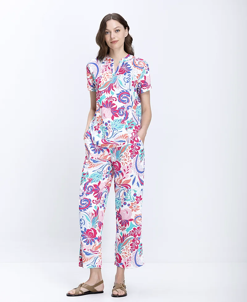 Γυναικείο Παντελόνι Floral Wide Leg Fit Με Paisley Print