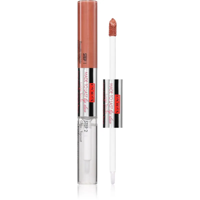 PUPA Milano Made to Last Lip Duo μακράς διαρκείας ρευστό κραγιόν με λάμψη απόχρωση 012 - Natural Nude 2x4 ml