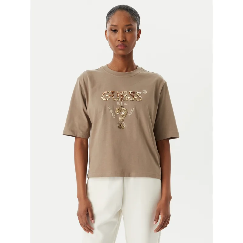 Guess T-Shirt V4YI06 I3Z14 Μπεζ Regular Fit