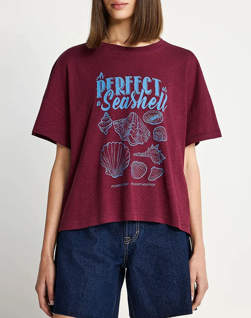 FUNKY BUDDHA T-Shirts FBL013-149-04-BURGUNDY Bordeux
