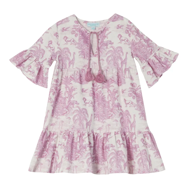 GIRL'S LINEN DRESS JUNGLE LILLAC