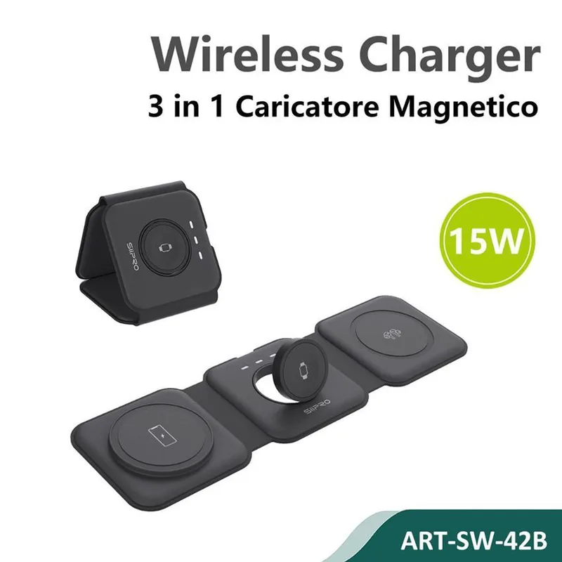 Siipro 3in1 MagSafe 15W Wireless Charging Folding Station Black (SW-42B)