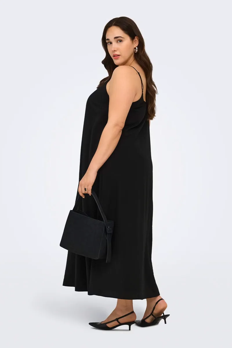 Φόρεμα με τιράντες σε μαύρο χρώμα plus size