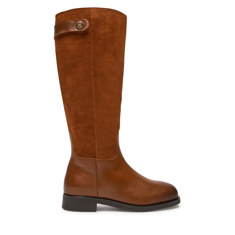 Μπότες Ιππασίας Tommy Hilfiger Th Stud Leather Mix Long Boot FW0FW08341 Καφέ