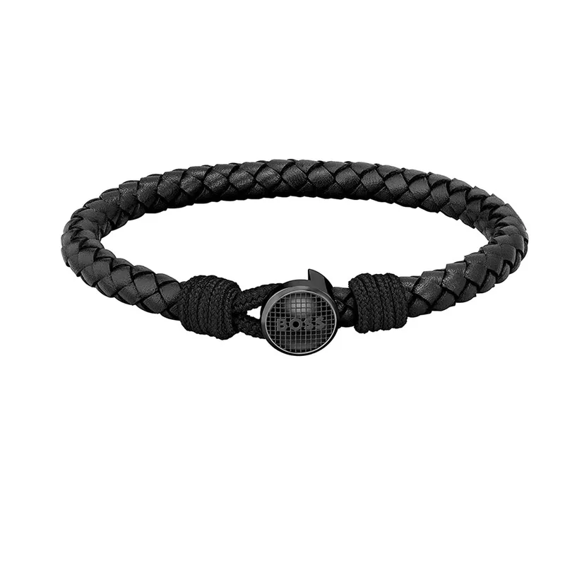 HUGO BOSS Ανδρικό Βραχιόλι Δερμάτινο Μαύρο 1580468M