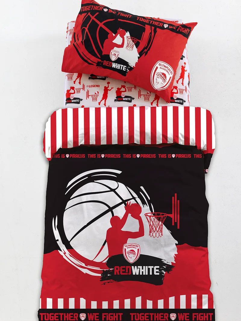 Σετ Μονά Σεντόνια Olympiacos B.C. 110Χ200+30 BC9 Με Λάστιχο