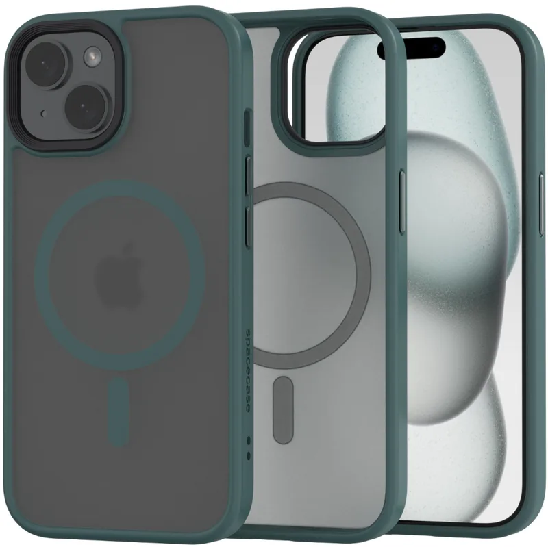 Spacecase Hybrid MagSafe - Σκληρή Ημιδιάφανη Θήκη MagSafe - Apple iPhone 15 - Dark Green (5905719103132)