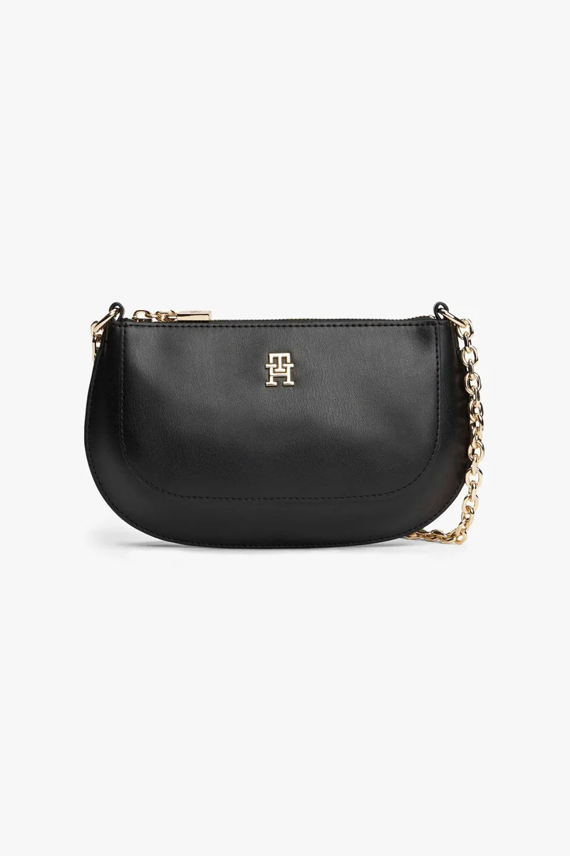 Tommy Hilfiger γυναικείο τσαντάκι ώμου/crossbody με αλυσίδα και μεταλλικό μονόγραμμα "ΤΗ Glam" - AW0AW18142 Μαύρο