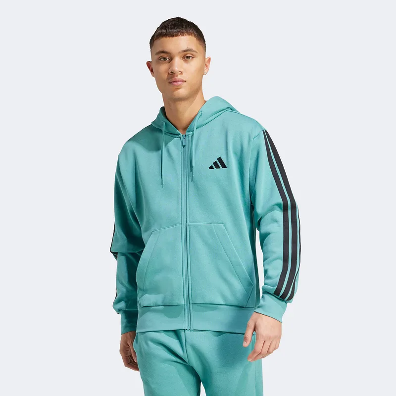 ADIDAS ESSENTIALS 3-STRIPES FLEECE FULL-ZIP HOODIE ΜΠΛΕ