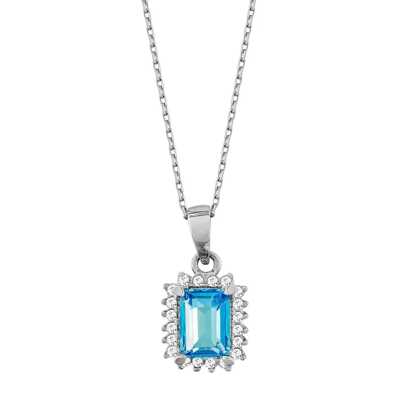 Κολιέ Μονόπετρο με Βlue Topaz από Λευκό Χρυσό Κ14 KL114094