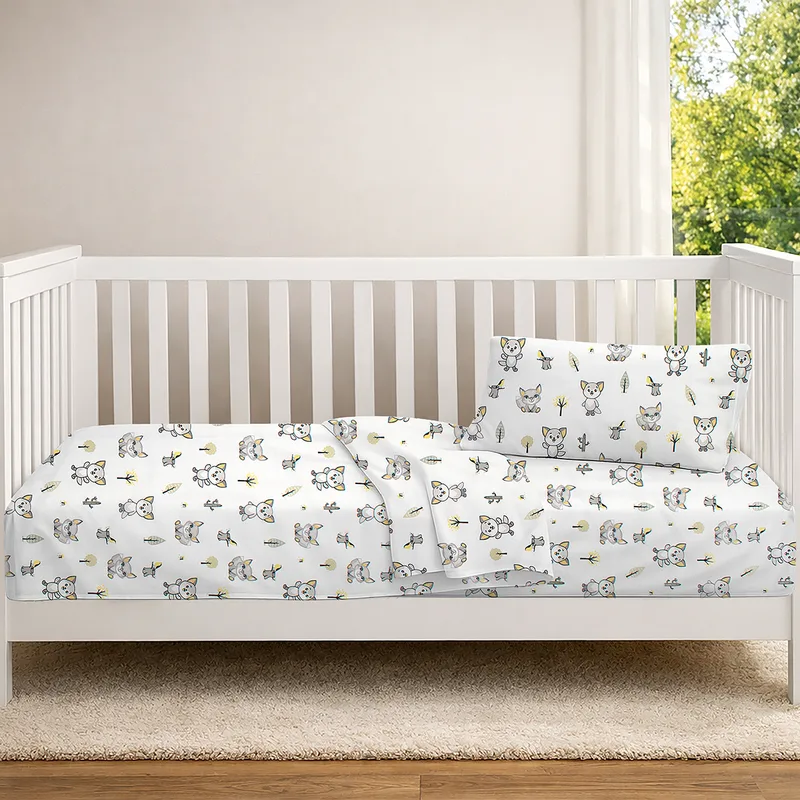 Σεντόνια Κούνιας (Σετ) Dimcol Baby Foxes 595 White - Grey