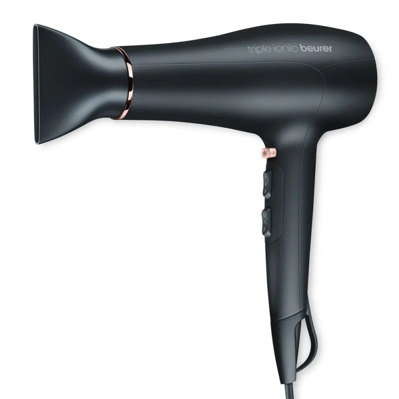 Πιστολάκι μαλλιών Beurer HC 50, 2200 W, Τριπλός ιονισμός, 3 ρυθμίσεις θερμοκρασίας, 2 ταχύτητες, Κρύος αέρας, Αξεσουάρ, Μαύρο