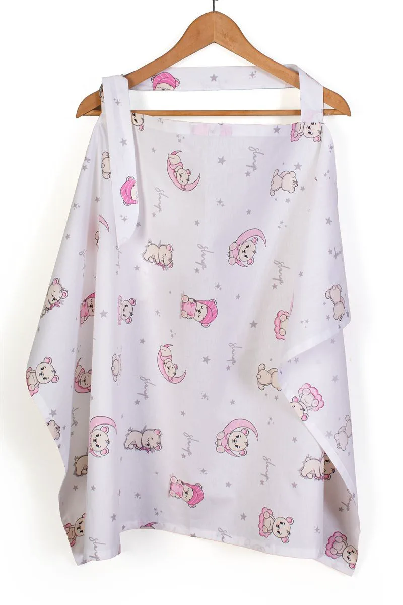 Ποδιά Θηλασμού bebe Bear s Nest 04 105x70 White-Pink 100% Cotton