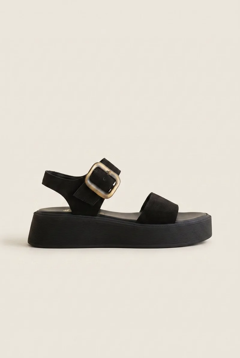 IRIS Flatform Sandals Ankle Strap - SARA 1190 - Μαύρο Σουέτ