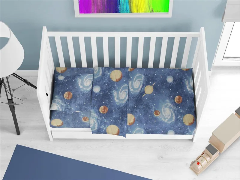 Σεντόνια Εμπριμέ Σετ 3 τεμ bebe Milky Way 185 120x160 Blue