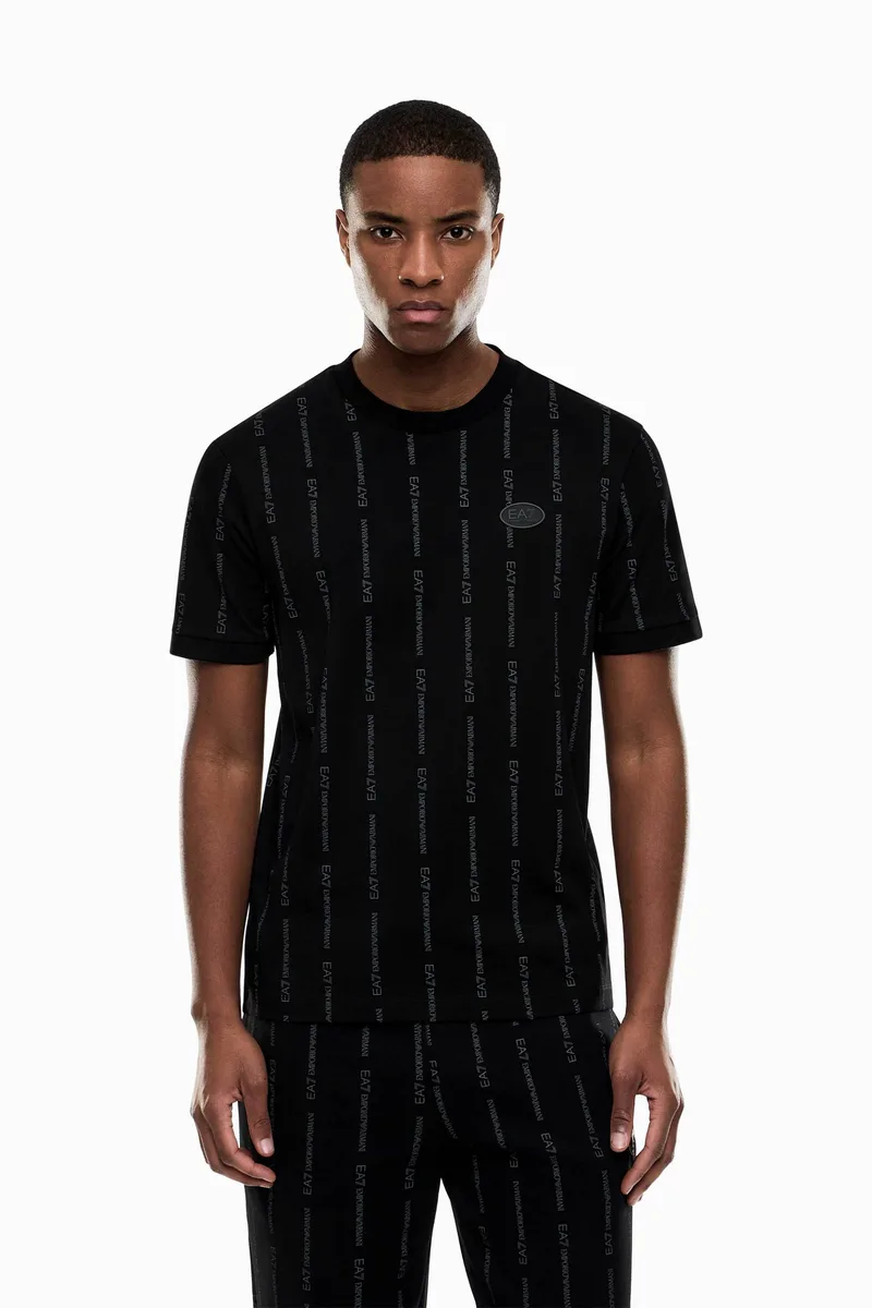 EA7 ανδρικό T-shirt με ριγέ logo motif Regular Fit - 7M001391AF12874 Μαύρο