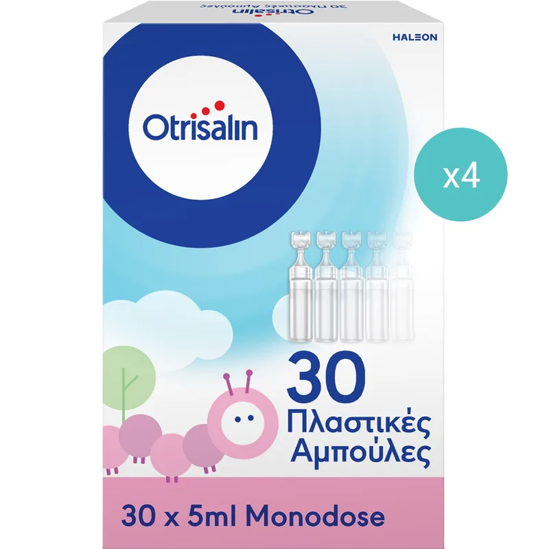Σετ Otrisalin Sterile Nasal Solution in Ampoules Αποστειρωμένο Φυσιολογικό Διάλυμα για τον Καθαρισμό & την Ενυδάτωση της Μύτης 4x(30x5ml)