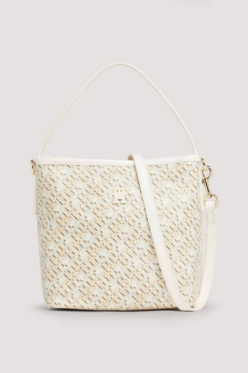 Tommy Hilfiger γυναικεία τσάντα bucket με all-over monogram motif - AW0AW16200 Μπεζ