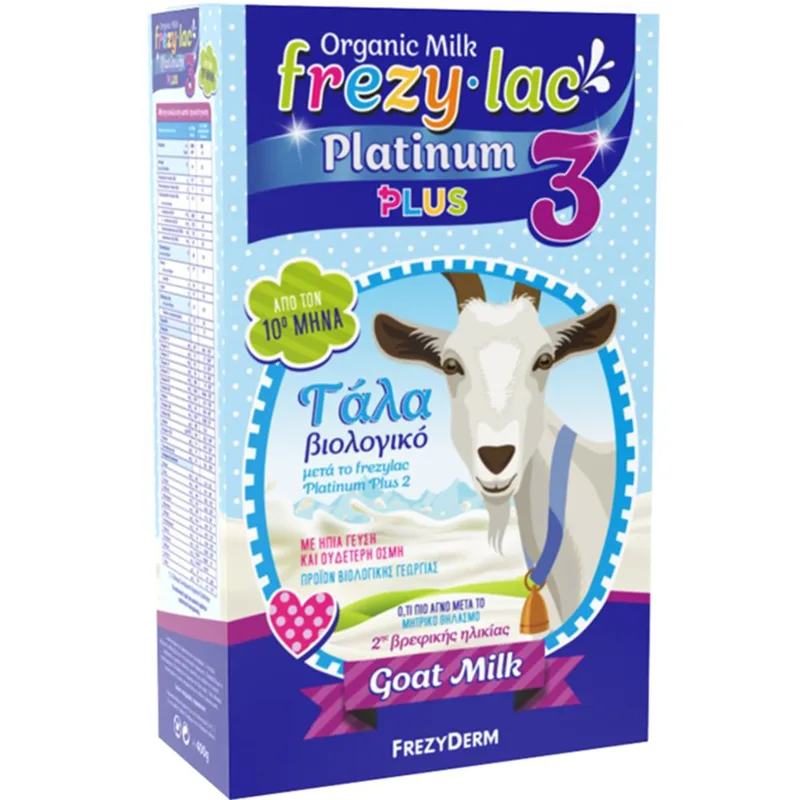 Frezyderm Frezylac Platinum Plus 3, 10m+ Organinc Goat Milk Βιολογικό Βρεφικό Κατσικίσιο Γάλα σε Σκόνη με Ήπια Γεύση & Ουδέτερη Οσμή από τον 10° Μήνα 400g