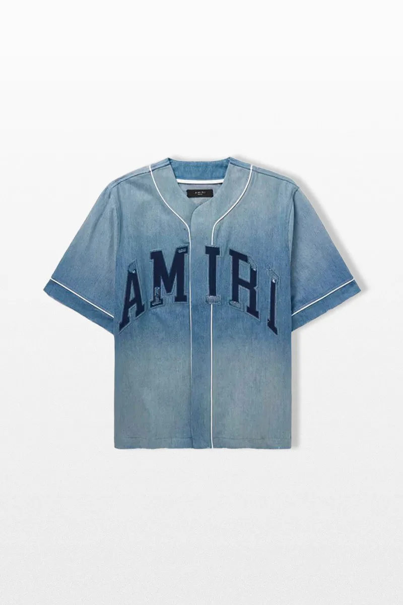 AMIRI Ανδρικό Μπλε Logo-Appliquéd Distressed Denim Shirt