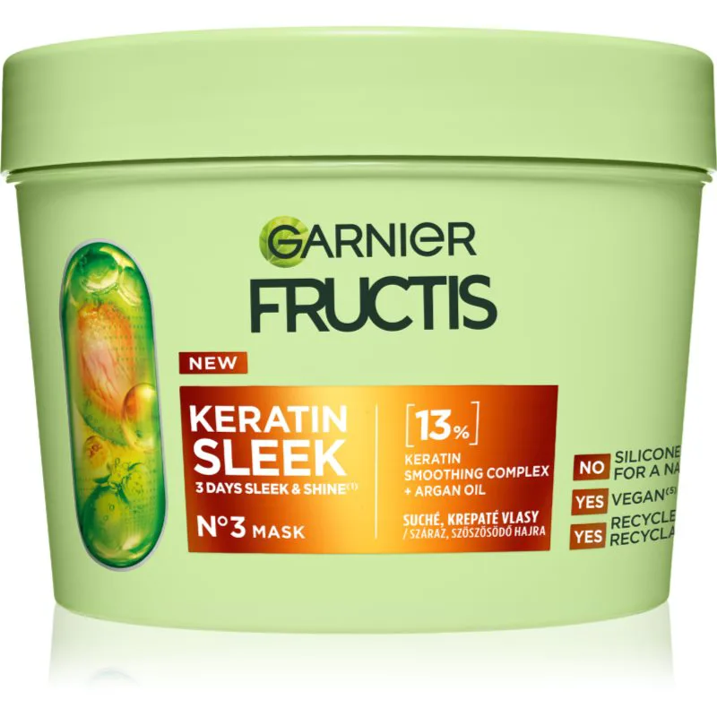 Garnier Fructis Keratin Sleek μάσκα μαλλιών για ξηρά και κατεστραμμένα μαλλιά 370 ml
