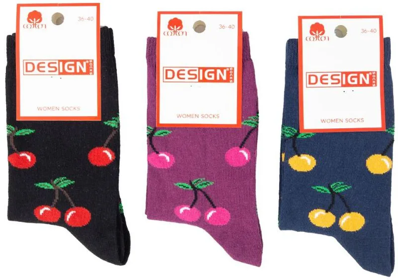 Γυναικείες casual κάλτσες CHERRY Βαμβακερές 3 ζευγάρια Design 50274 Πολύχρωμο