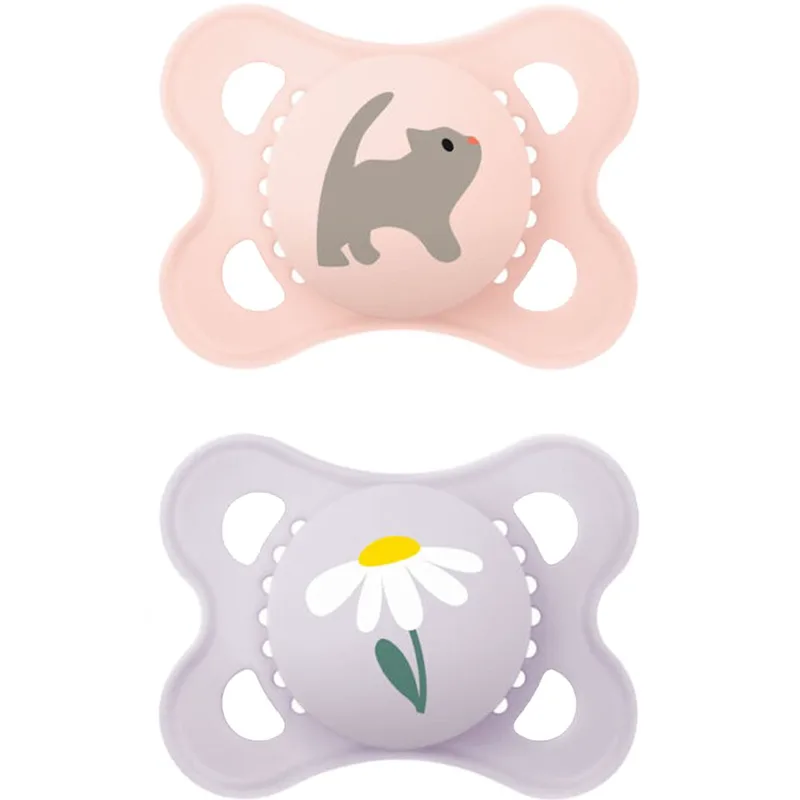 Mam Original Silicone Soother 2-6m Κωδ 100SGc Ορθοδοντική Πιπίλα Σιλικόνης με Θήκη Μεταφοράς 2 Τεμάχια - Ροζ / Λιλά