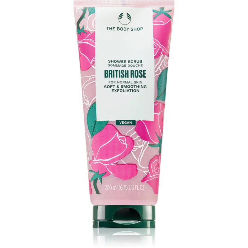 The Body Shop British Rose Shower Scrub απαλό Scrub σώματος με την μυρωδιά των τριαντάφυλλων 200 ml