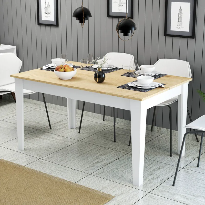 Τραπέζι Τραπεζαρίας Milan 896 - White, Oak 845Hct1409 (145x75x88 cm)
