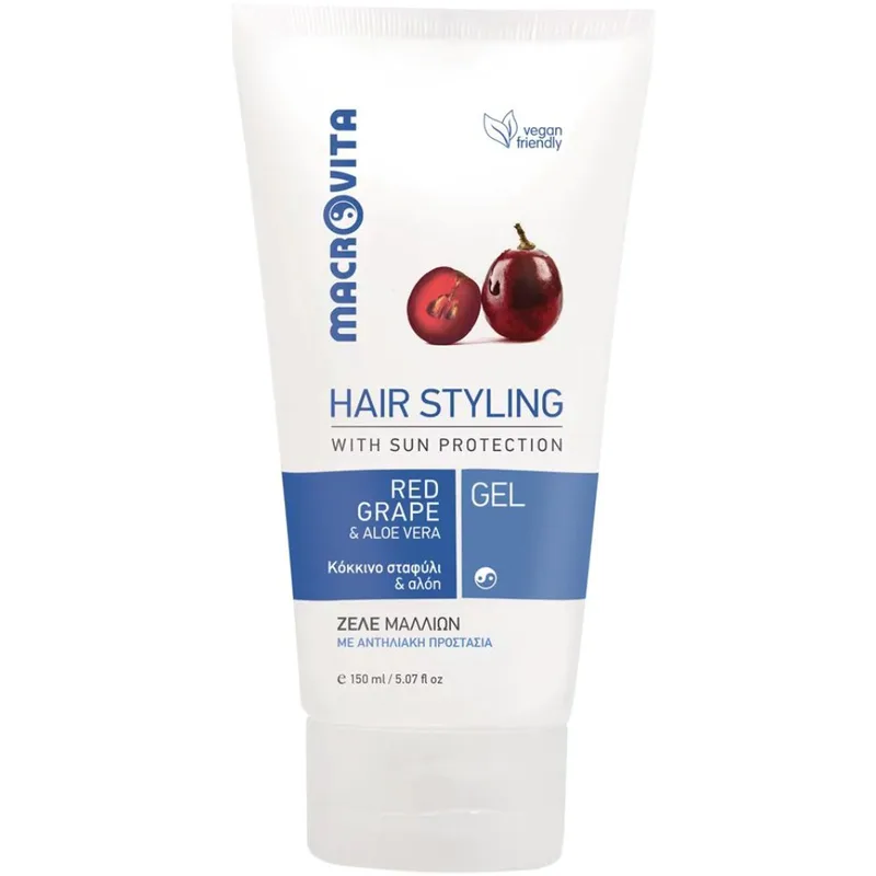 Macrovita Red Grape & Aloe Vera With Sun Protection Hair Styling Gel Ζελέ Φορμαρίσματος Μαλλιών για Δυνατό Κράτημα με Αντηλιακή Προστασία με Κόκκινο Σταφύλι & Αλόη 150ml