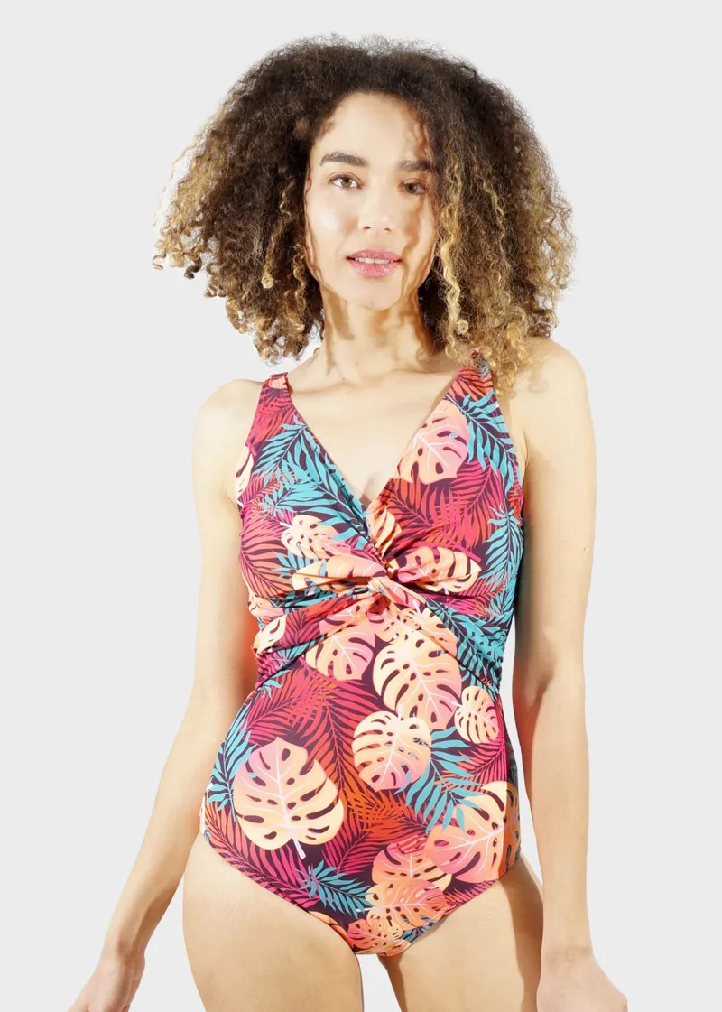 Γυναικείο ολόσωμο μαγιό floral print. Καλύπτει C & D cup. ΦΟΥΞΙΑ
