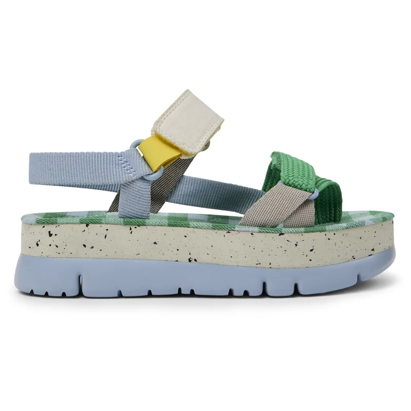 CAMPER Oruga Up - Πέδιλα Για Γυναικεία - Μπλε,Πράσινο,Γκρι, Μέγεθος 39, Cotton fabric/Smooth leather
