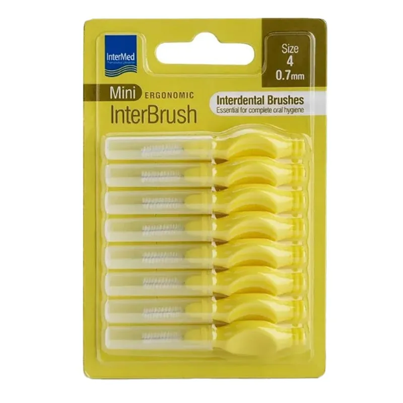Intermed Ergonomic InterBrush Mini Μεσοδόντια Βουρτσάκια με Λαβή Κίτρινα 8 Τεμάχια Size 4 - 0.7mm