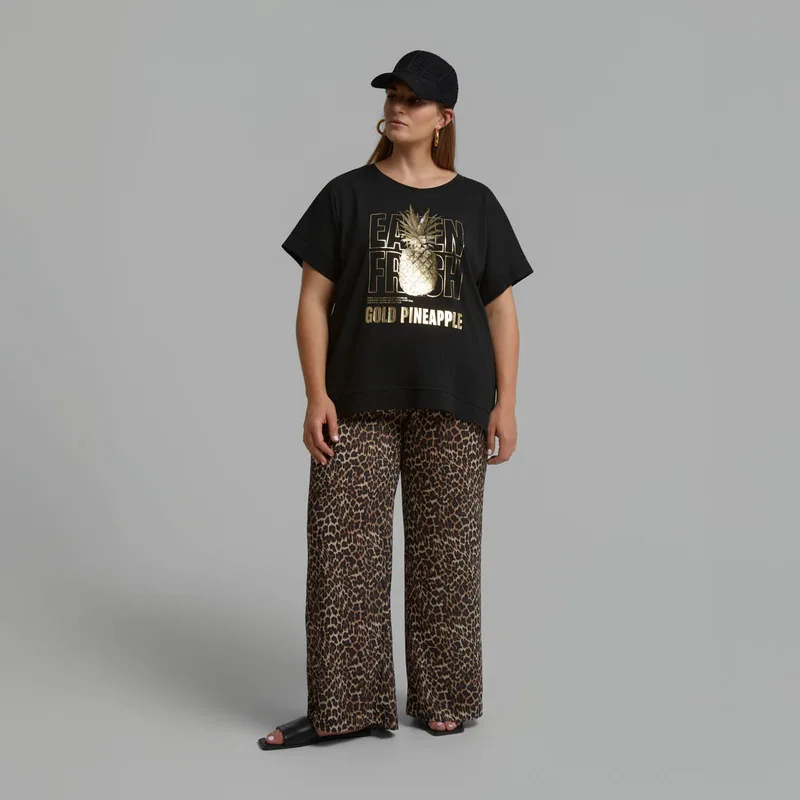 Βαμβακερό t-shirt με χρυσό pineapple print