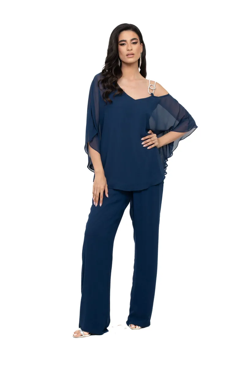 ΜΠΛΟΥΖΑ PLUS SIZE ΜΟΥΣΕΛΙΝΑ ΜΕ ΝΥΧΤΕΡΙΔΑ ΜΑΝΙΚΙΑ ΜΠΛΕ ΜΠΛΕ