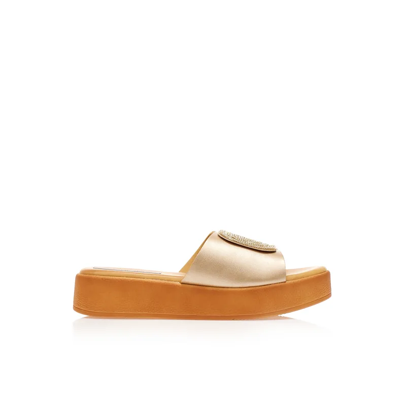 Flatforms χρυσά δερματίνη με αγκράφα από στρας ΧΡΥΣΟ