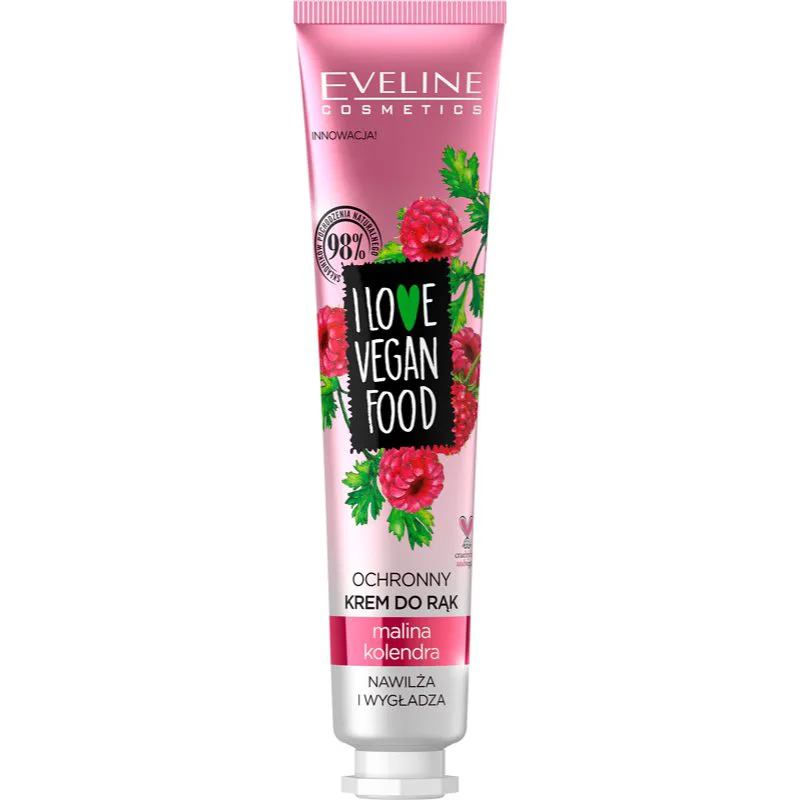 Eveline Cosmetics I Love Vegan Food ενυδατική κρέμα για τα χέρια με άρωμα σμέουρων 50 μλ