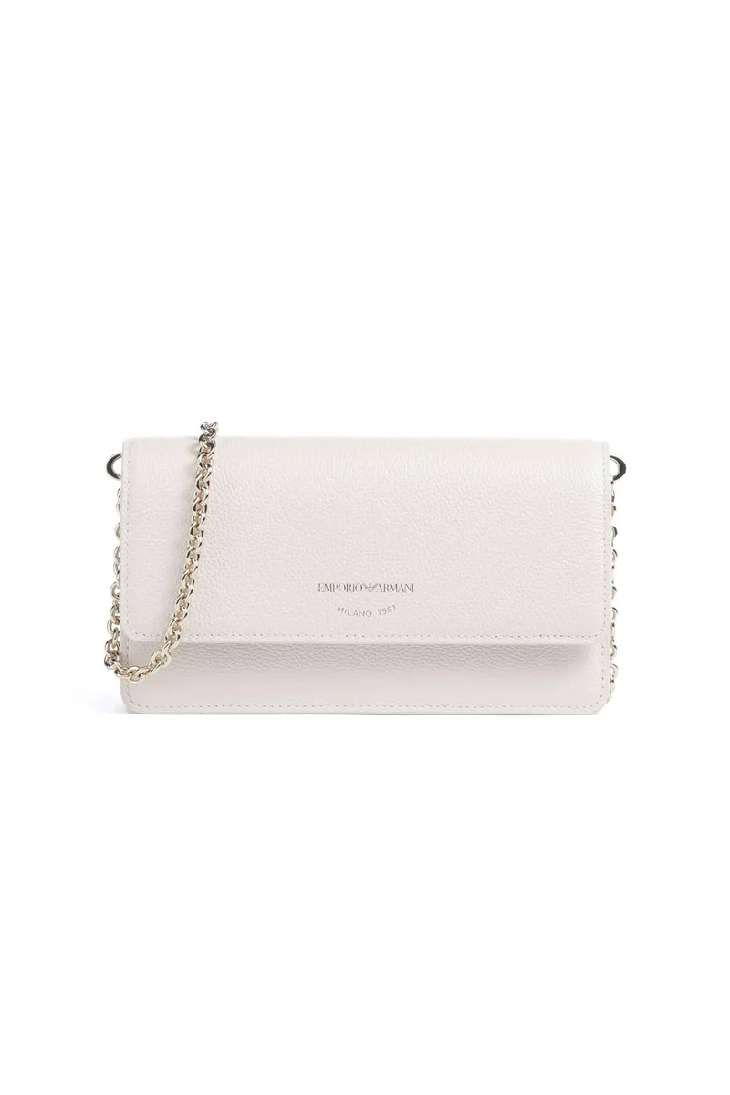 Emporio Armani γυναικείο δερμάτινο mini bag crossbody με λογότυπο - EW003036AF19568 Κρέμ