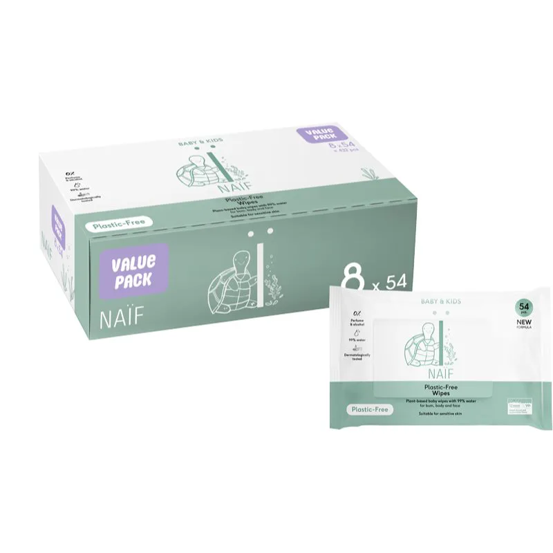 Naif Baby & Kids Plastic Free Wipes υγρά μαντηλάκια για παιδιά από τη γέννηση 8x54 τμχ