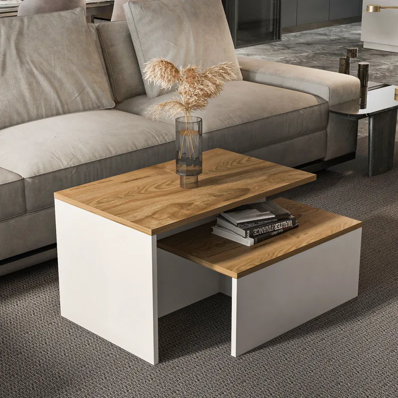 Τραπεζάκια Ζιγκόν (Σετ 2 Τμχ) Twins - Oak, White 875Zna3305 (72x42x45 cm)